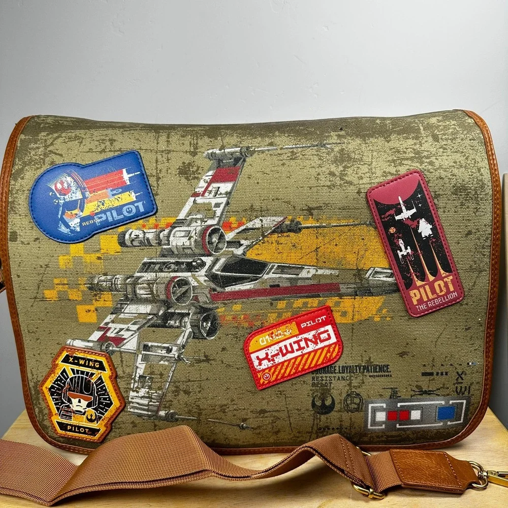 Loungefly Disney Star Wars X-Wing Messenger Bag Green Rebel Pilot Patches Canvas